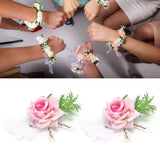 2Pcs Bridesmaid Silk Wrist Flower Bridal Corsage Wedding Ceremony Decoration SupplyPink