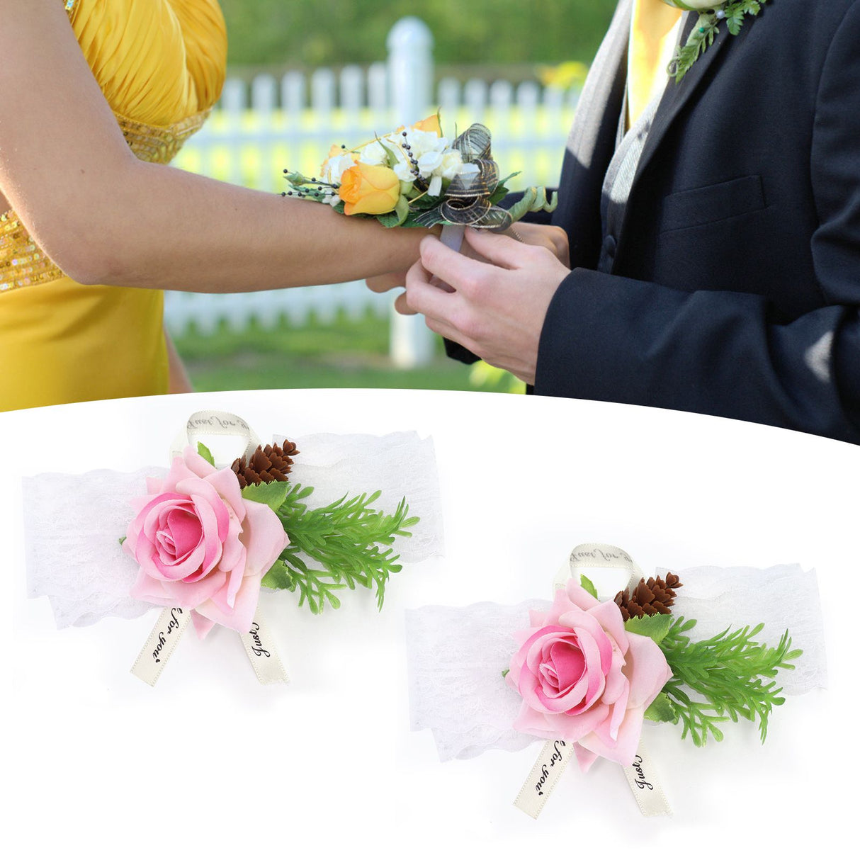 2Pcs Bridesmaid Silk Wrist Flower Bridal Corsage Wedding Ceremony Decoration SupplyPink