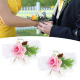 2Pcs Bridesmaid Silk Wrist Flower Bridal Corsage Wedding Ceremony Decoration SupplyPink - Extra Image