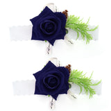 2Pcs Bridesmaid Silk Wrist Flower Bridal Corsage Wedding Ceremony Decoration SupplySapphire Blue