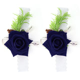 2Pcs Bridesmaid Silk Wrist Flower Bridal Corsage Wedding Ceremony Decoration SupplySapphire Blue