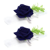 2Pcs Bridesmaid Silk Wrist Flower Bridal Corsage Wedding Ceremony Decoration SupplySapphire Blue