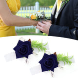 2Pcs Bridesmaid Silk Wrist Flower Bridal Corsage Wedding Ceremony Decoration SupplySapphire Blue