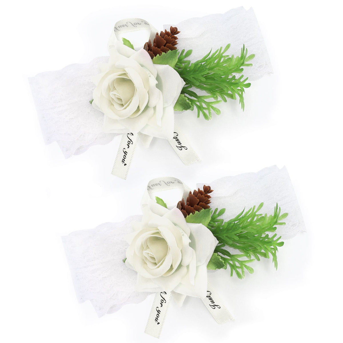 2Pcs Bridesmaid Silk Wrist Flower Bridal Corsage Wedding Ceremony Decoration SupplyWhite