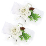 2Pcs Bridesmaid Silk Wrist Flower Bridal Corsage Wedding Ceremony Decoration SupplyWhite