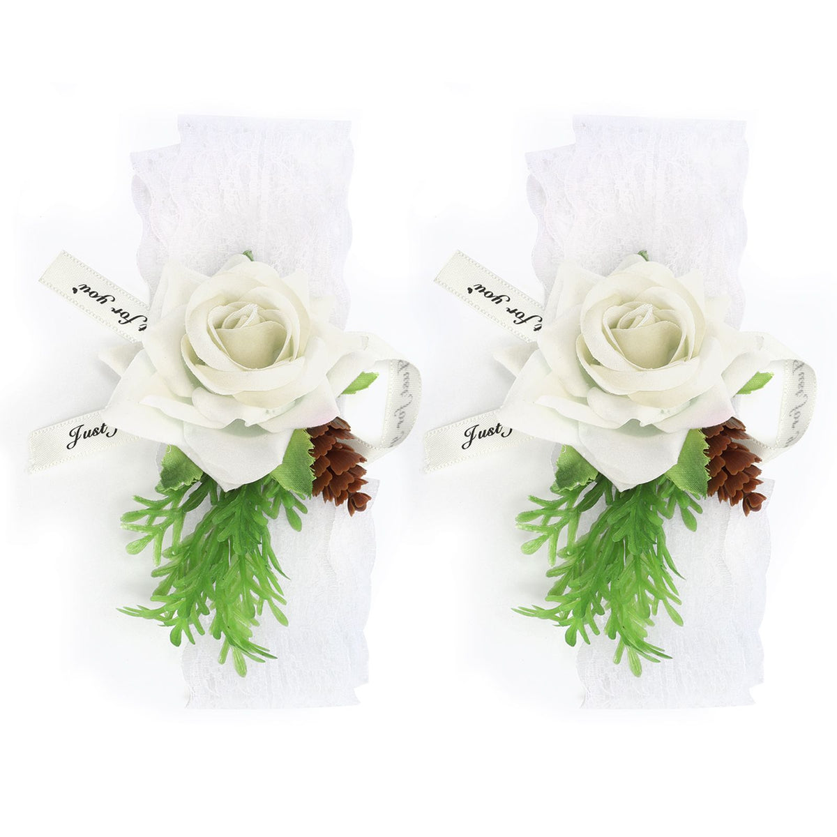 2Pcs Bridesmaid Silk Wrist Flower Bridal Corsage Wedding Ceremony Decoration SupplyWhite