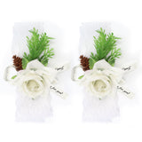 2Pcs Bridesmaid Silk Wrist Flower Bridal Corsage Wedding Ceremony Decoration SupplyWhite - 45-Degree Angle