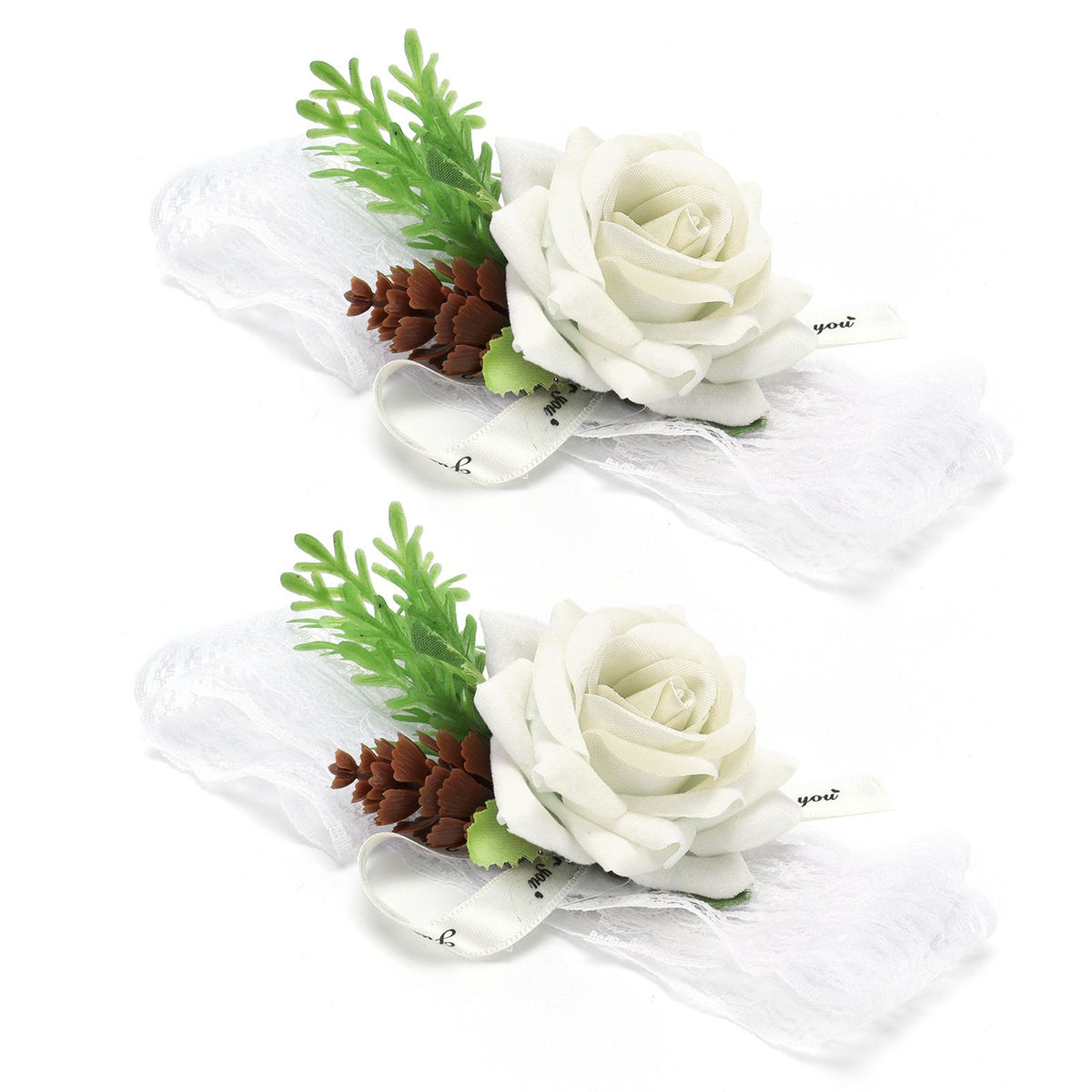 2Pcs Bridesmaid Silk Wrist Flower Bridal Corsage Wedding Ceremony Decoration SupplyWhite