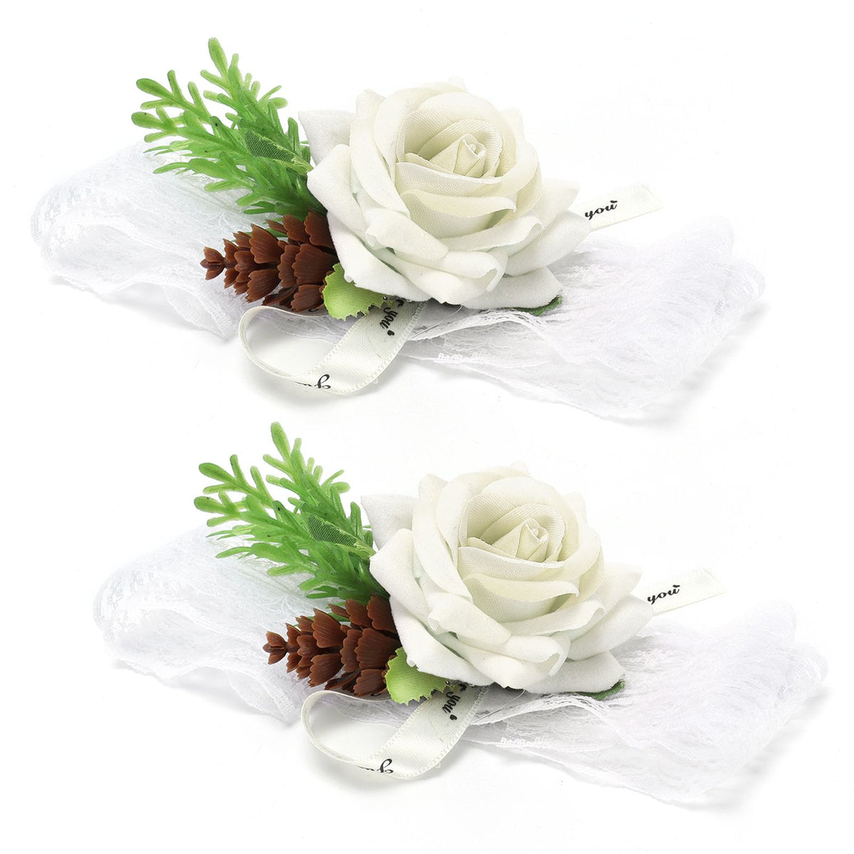 2Pcs Bridesmaid Silk Wrist Flower Bridal Corsage Wedding Ceremony Decoration SupplyWhite