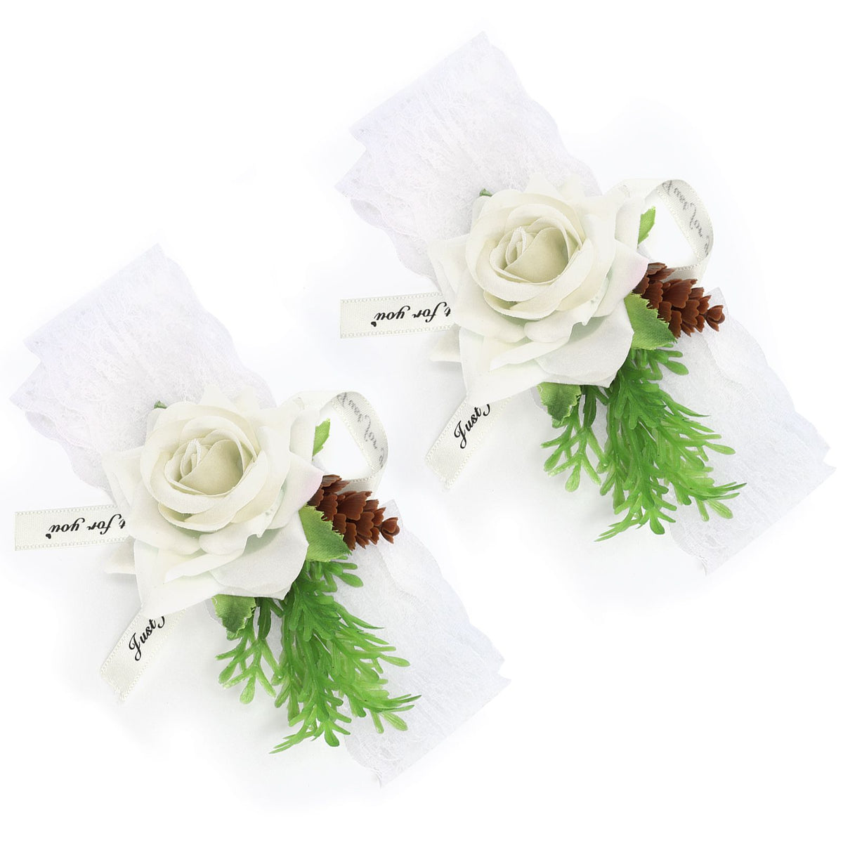 2Pcs Bridesmaid Silk Wrist Flower Bridal Corsage Wedding Ceremony Decoration SupplyWhite