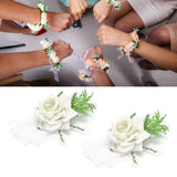 2Pcs Bridesmaid Silk Wrist Flower Bridal Corsage Wedding Ceremony Decoration SupplyWhite