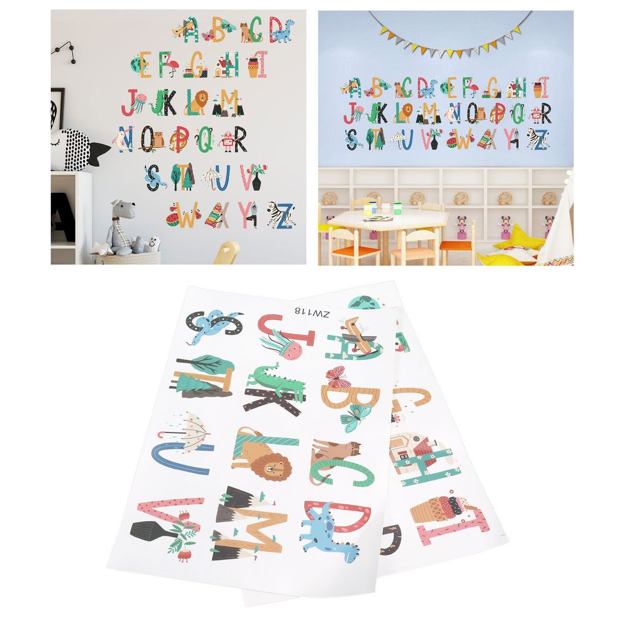Animals Plants English Letters Pattern Wall Sticker Wall Decals for Kids Room Decor