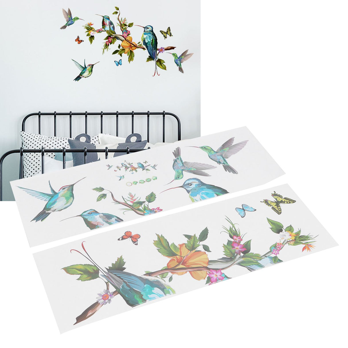 Colorful Butterflies Birds Tree Branch Pattern Wall Sticker Self Adhesive Wallpaper Room Decor