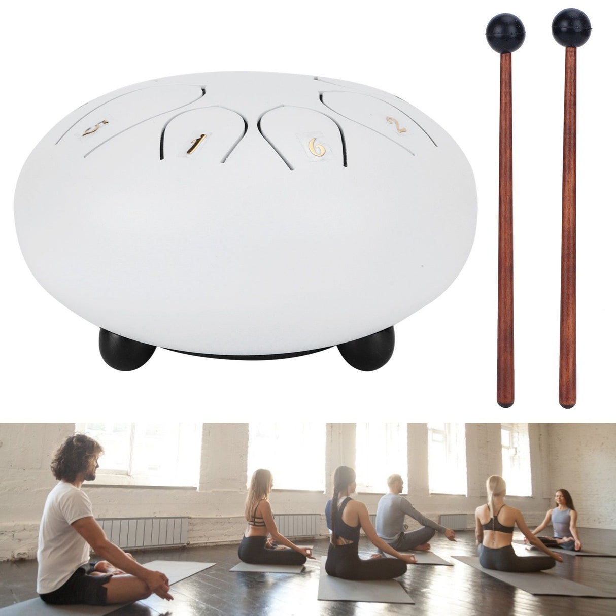 6in Tongue Drum 8‑Tones Ethereal Hand Pan Drums with Drumstick Percussion InstrumentWhite