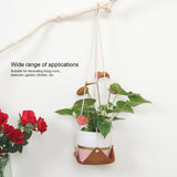 Hanging Planter Holder PU Leather Base Cotton Rope Net Flowerpot Hanging Basket for GardeningYellow 10cm