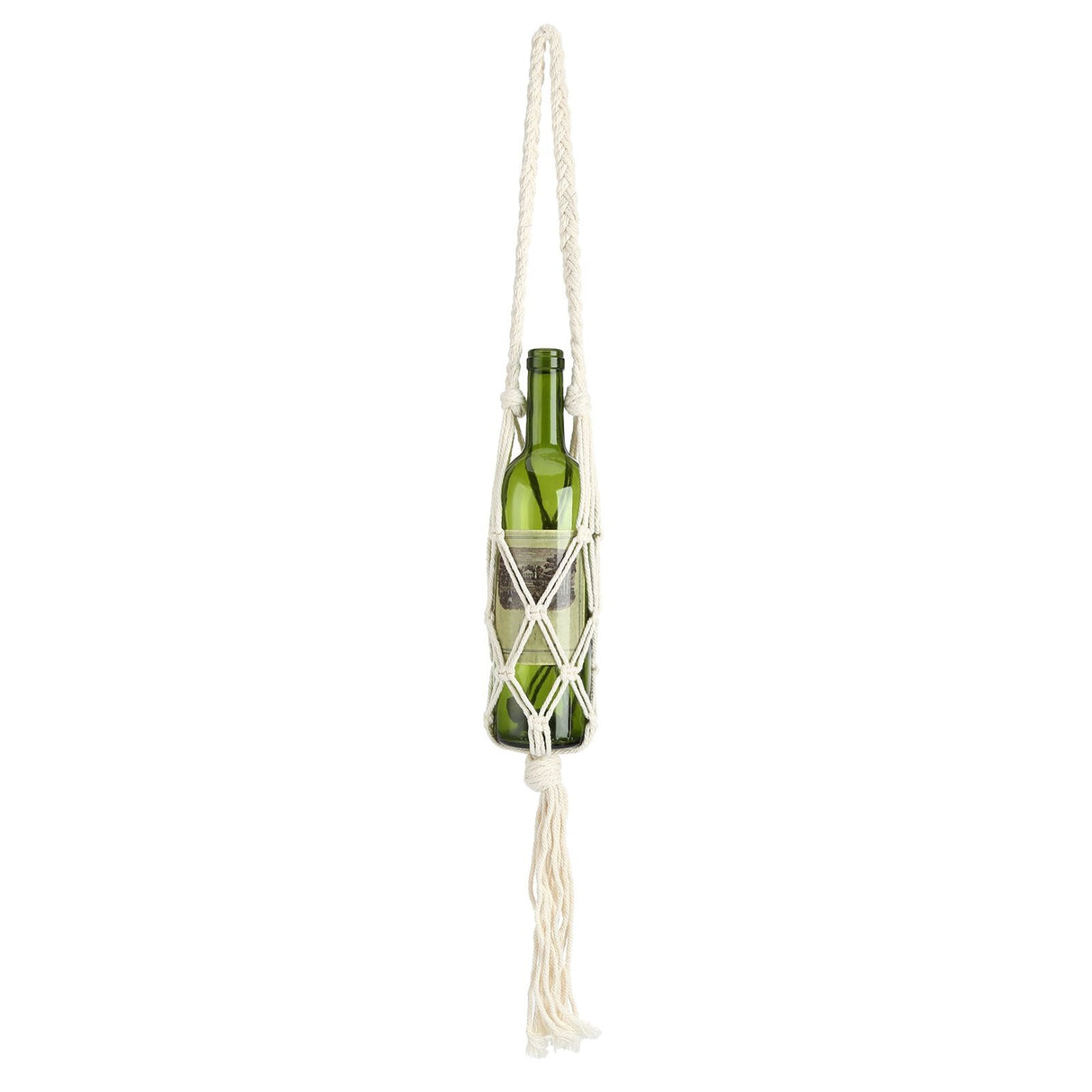 Wine Bottle Holder Bohemian Style Hand Knitting Cotton Rope Bottles Storage Hanging BagBeige