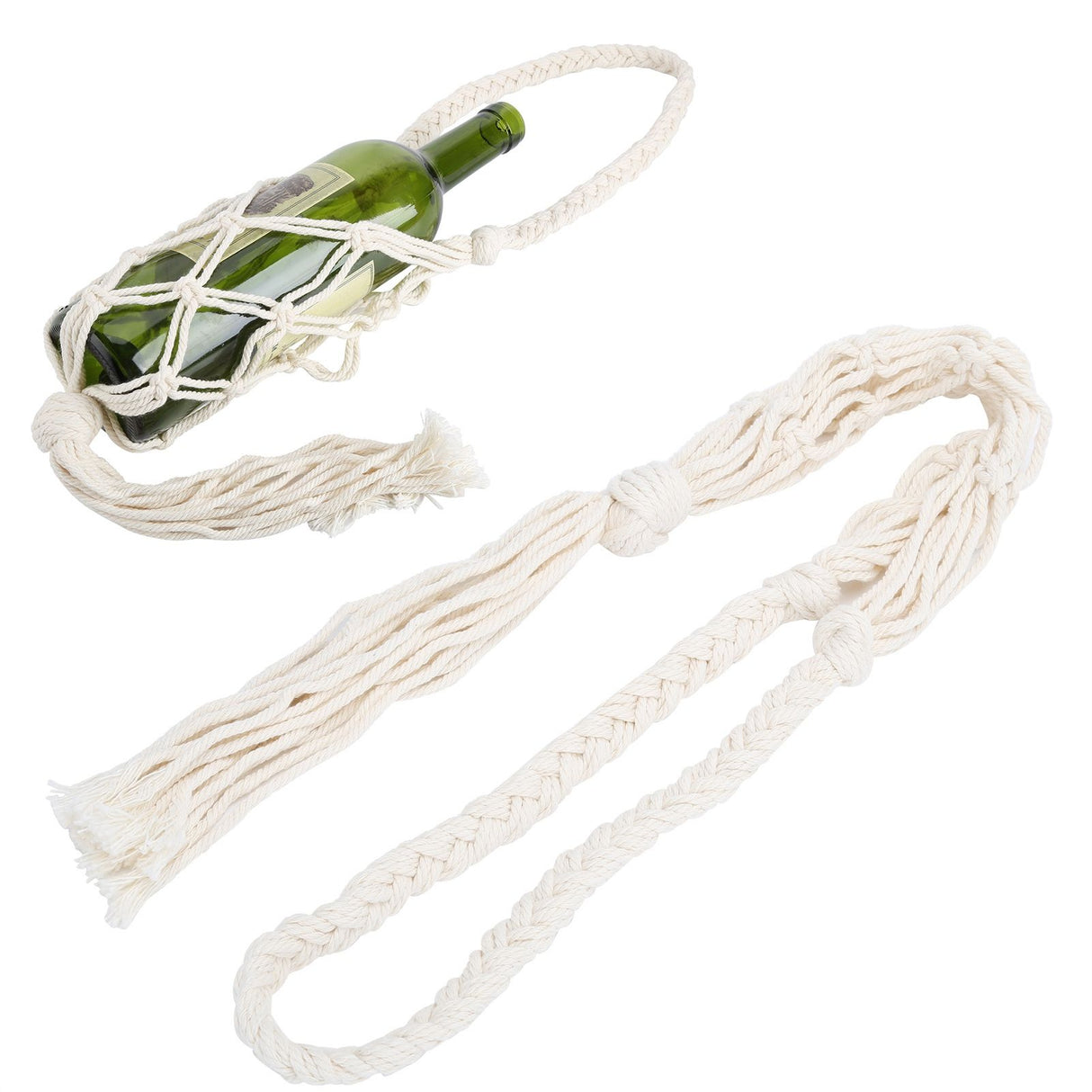 Wine Bottle Holder Bohemian Style Hand Knitting Cotton Rope Bottles Storage Hanging BagBeige