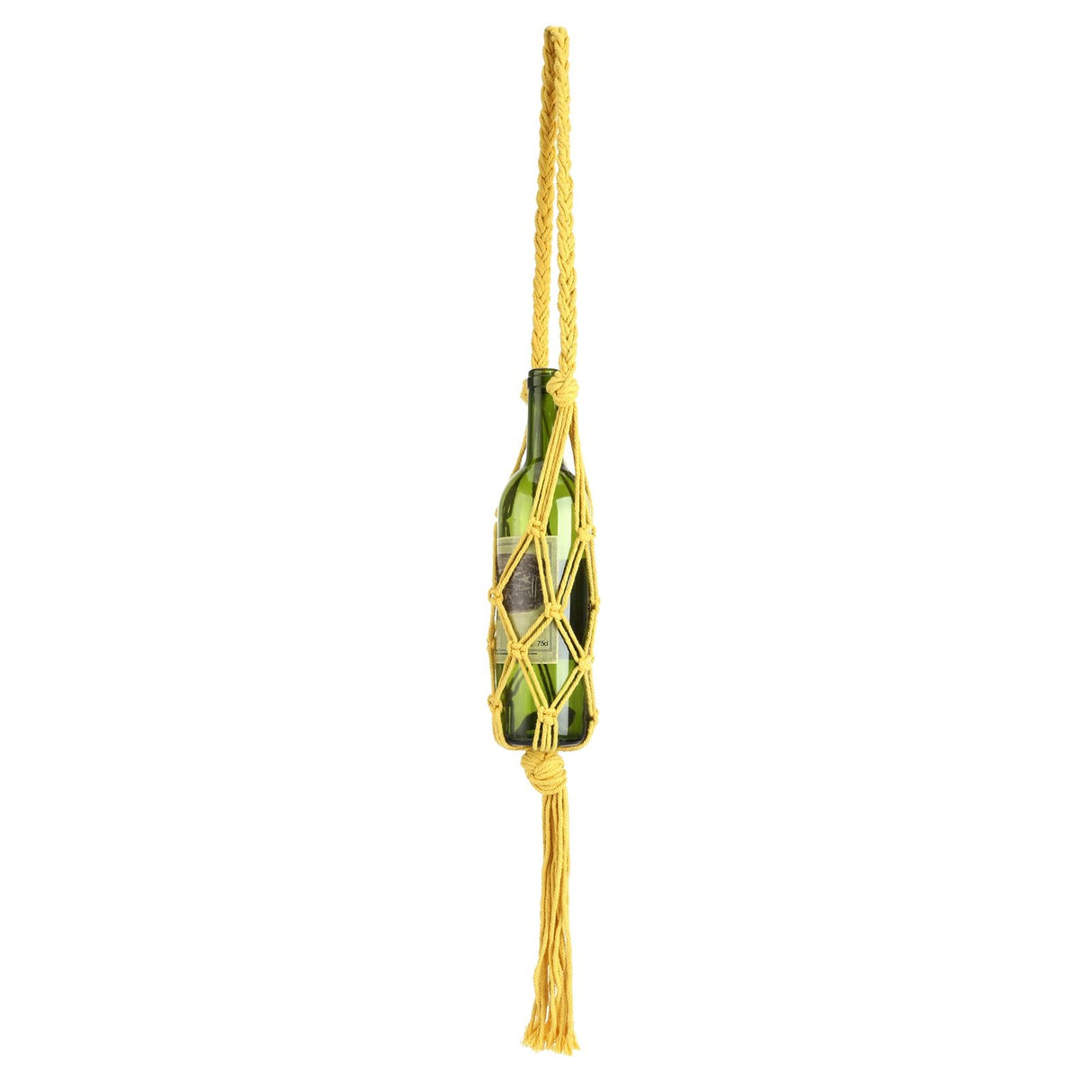 Wine Bottle Holder Bohemian Style Hand Knitting Cotton Rope Bottles Storage Hanging BagYellow