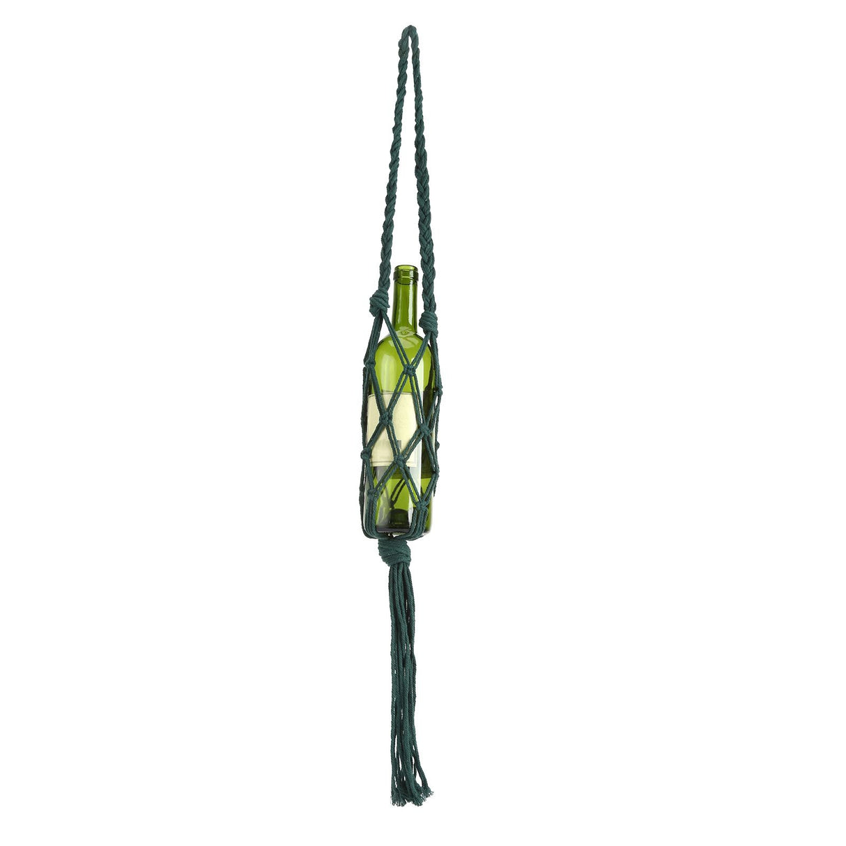 Wine Bottle Holder Bohemian Style Hand Knitting Cotton Rope Bottles Storage Hanging BagDark Green