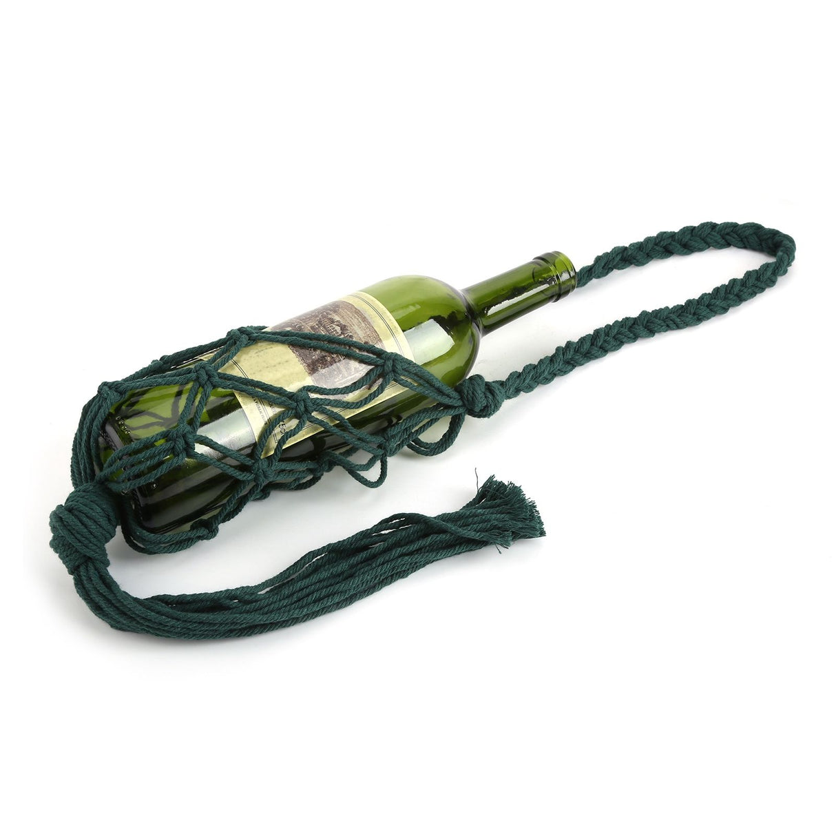 Wine Bottle Holder Bohemian Style Hand Knitting Cotton Rope Bottles Storage Hanging BagDark Green