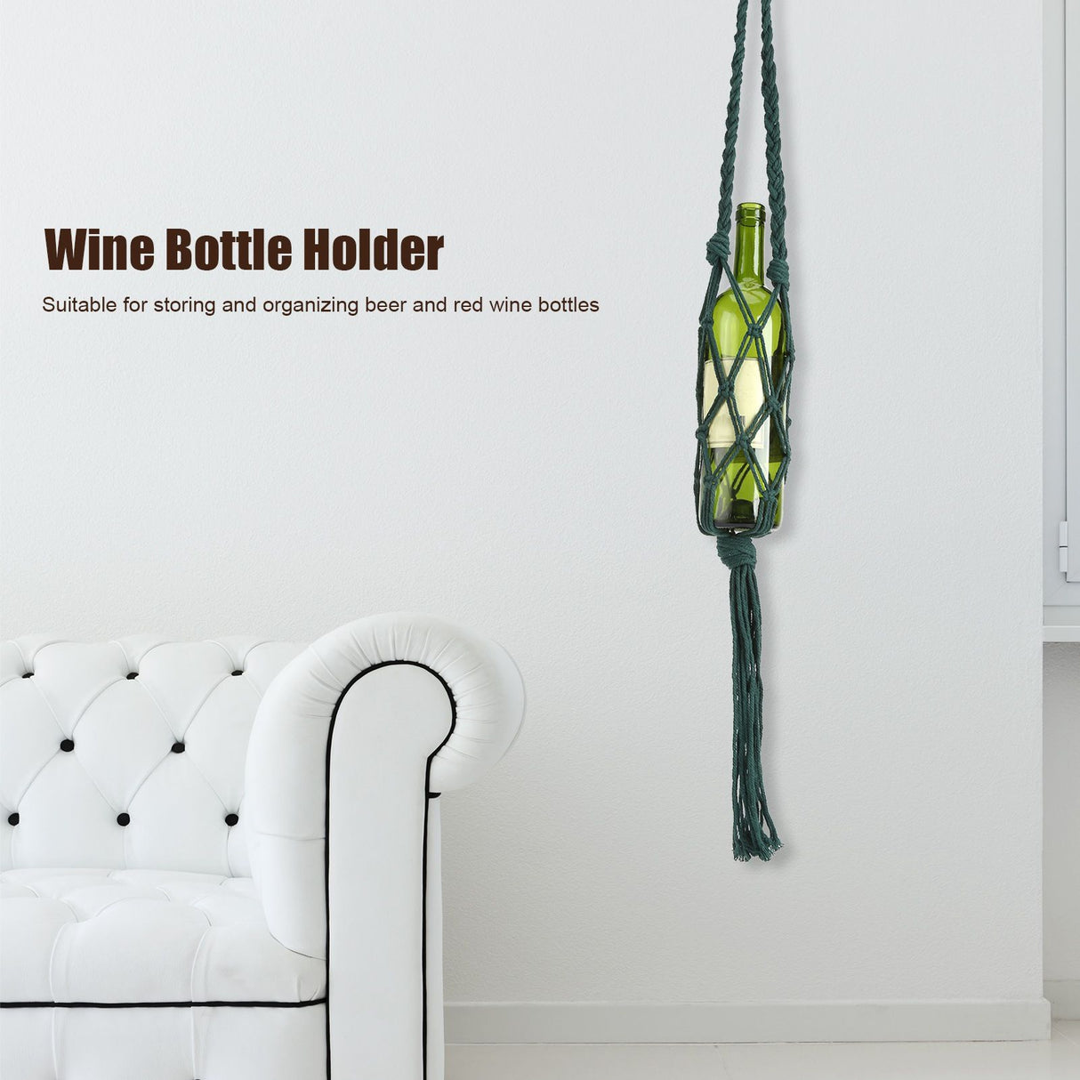 Wine Bottle Holder Bohemian Style Hand Knitting Cotton Rope Bottles Storage Hanging BagDark Green