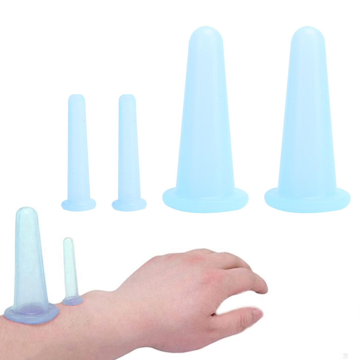 4Pcs Silicone Massage Cup Moisture Absorption Jar Face Cupping Cup Body Health CareBlue 2 Large 2 Small