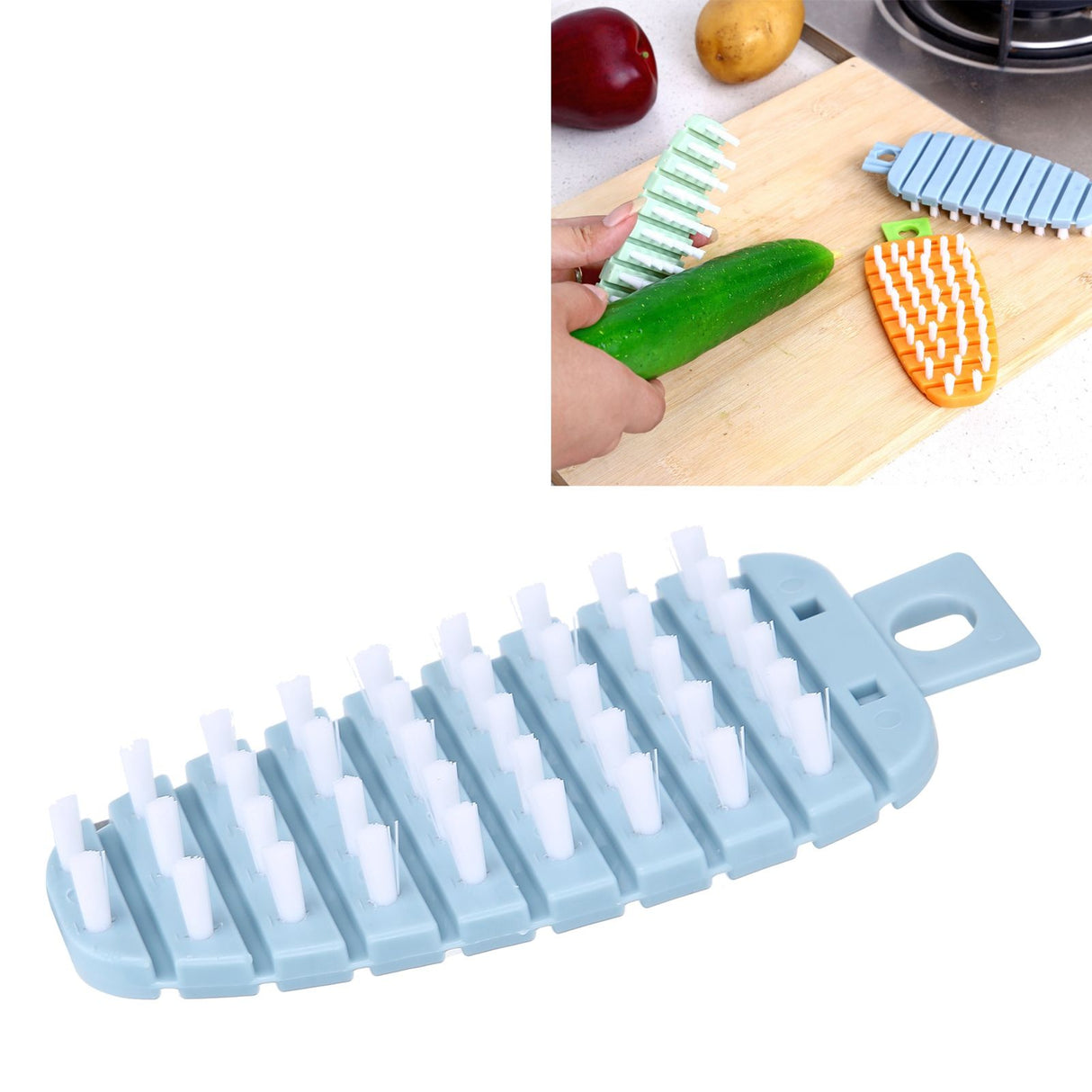 Carrot Shape Vegetable Brush Potato Scrubbing Brush Fruit Cleaner Kitchen ScrubberBlue