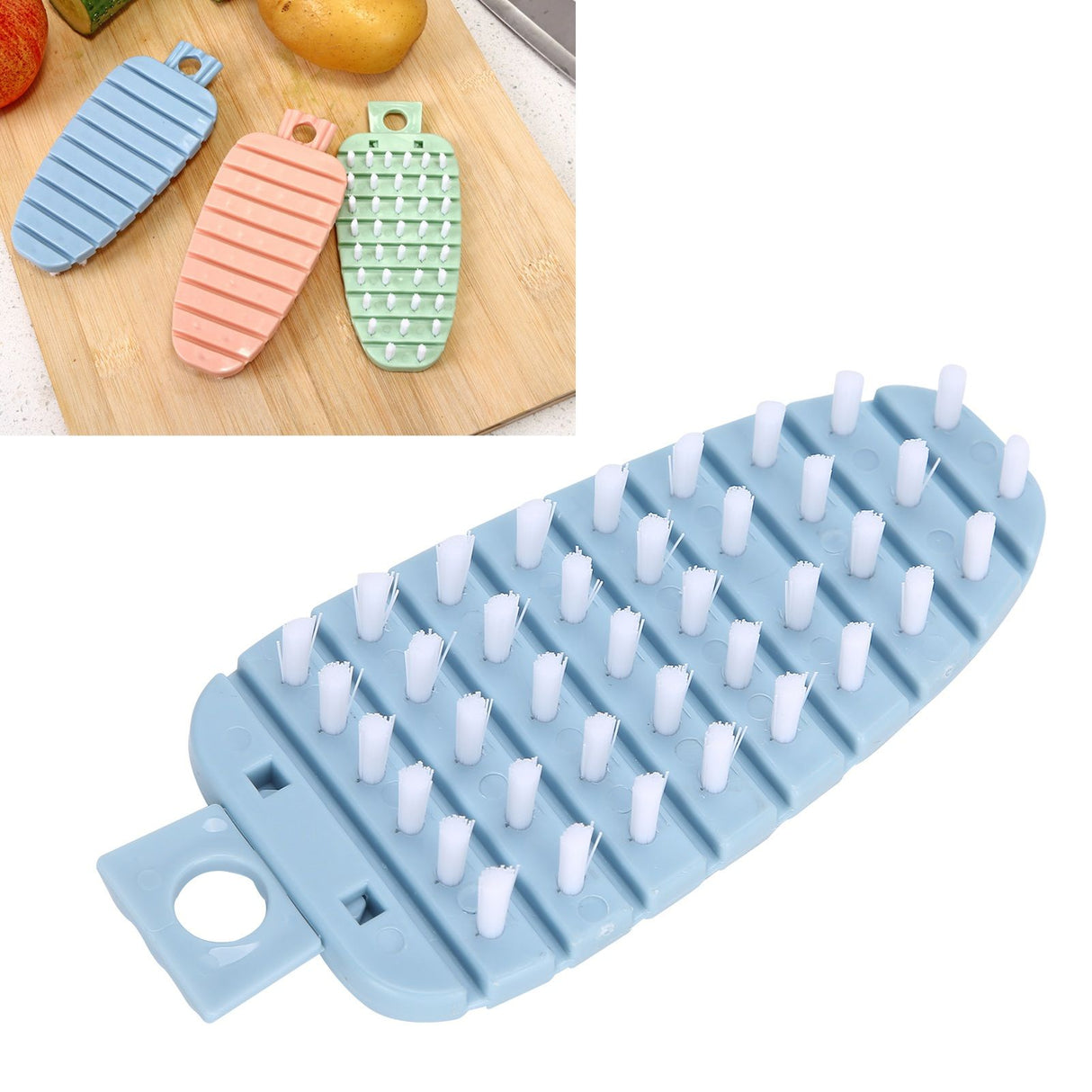 Carrot Shape Vegetable Brush Potato Scrubbing Brush Fruit Cleaner Kitchen ScrubberBlue