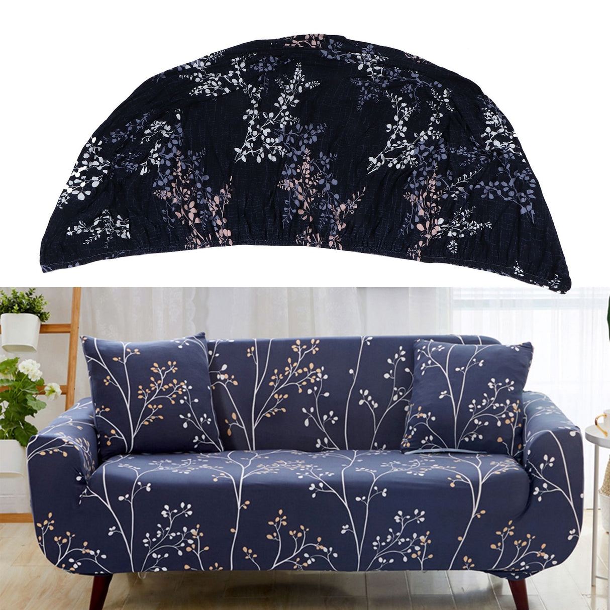 Modern Sofa Cover Elastic Sofa Protector Stretch Slipcover with Fixing Strips Parts2 Seater