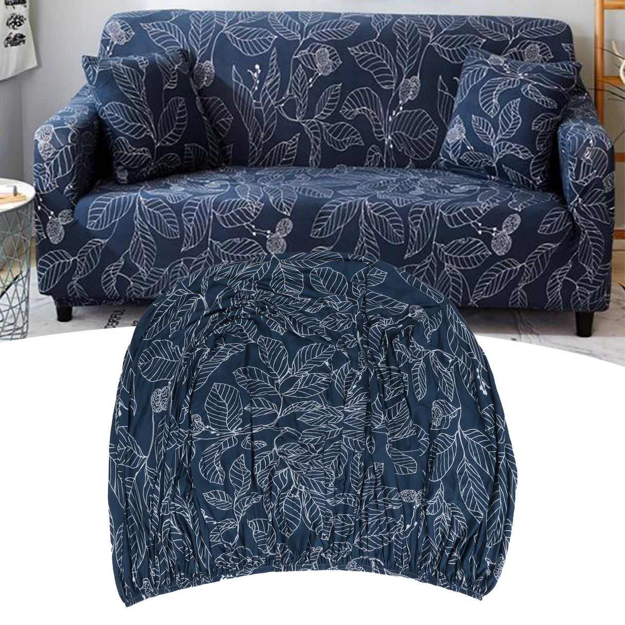 Blue Leaves Soft Elastic Sofa Cover Washable Sofa Slipcover Furniture Protector for Home2 Seater