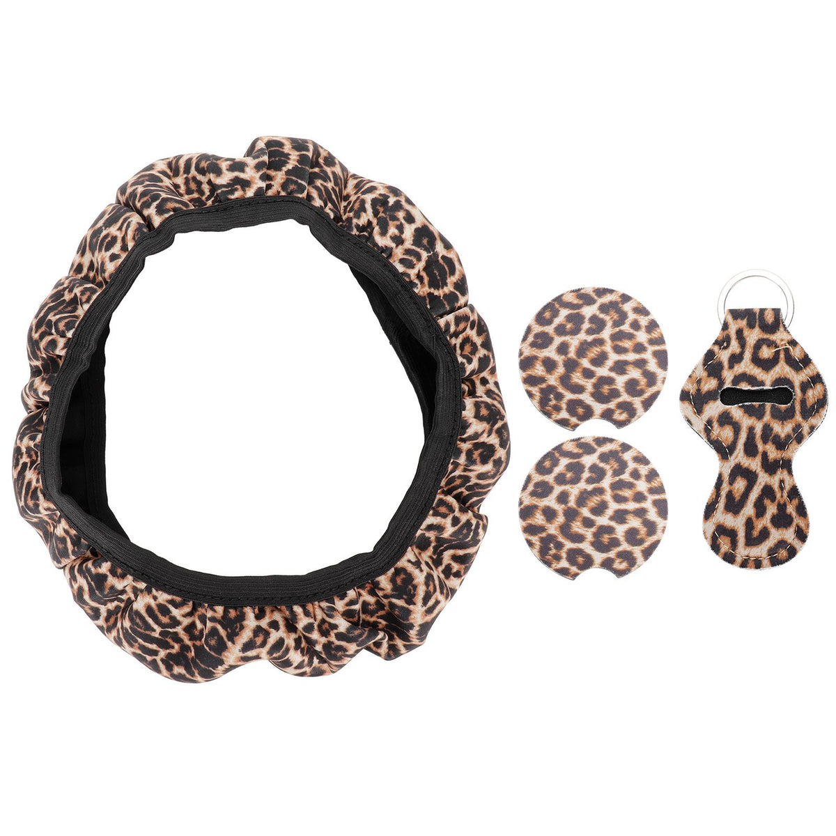 4PCS Universal Steering Wheel Cover Cup Holder Coasters Keyring Set Car Accessories Set