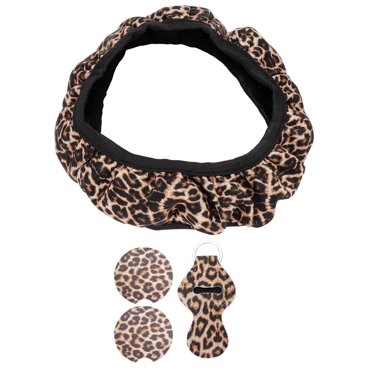 4PCS Universal Steering Wheel Cover Cup Holder Coasters Keyring Set Car Accessories Set