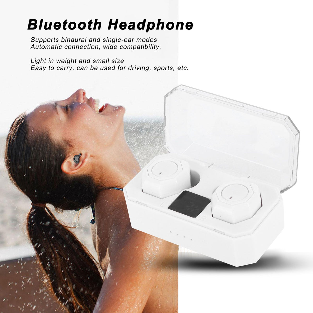 Binaural Bluetooth Headphones Portable Bluetooth Headset Earphones for Driving UseWhite