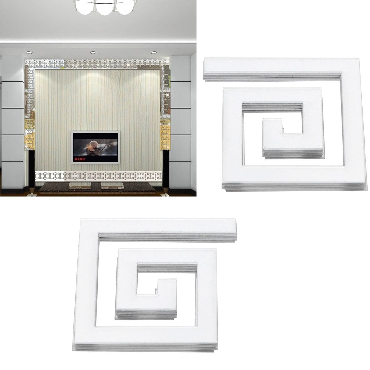10Pcs 5x5CM DIY Waist Line Mirror Sticker Modern Acrylic Wall Stickers for Living RoomSilver