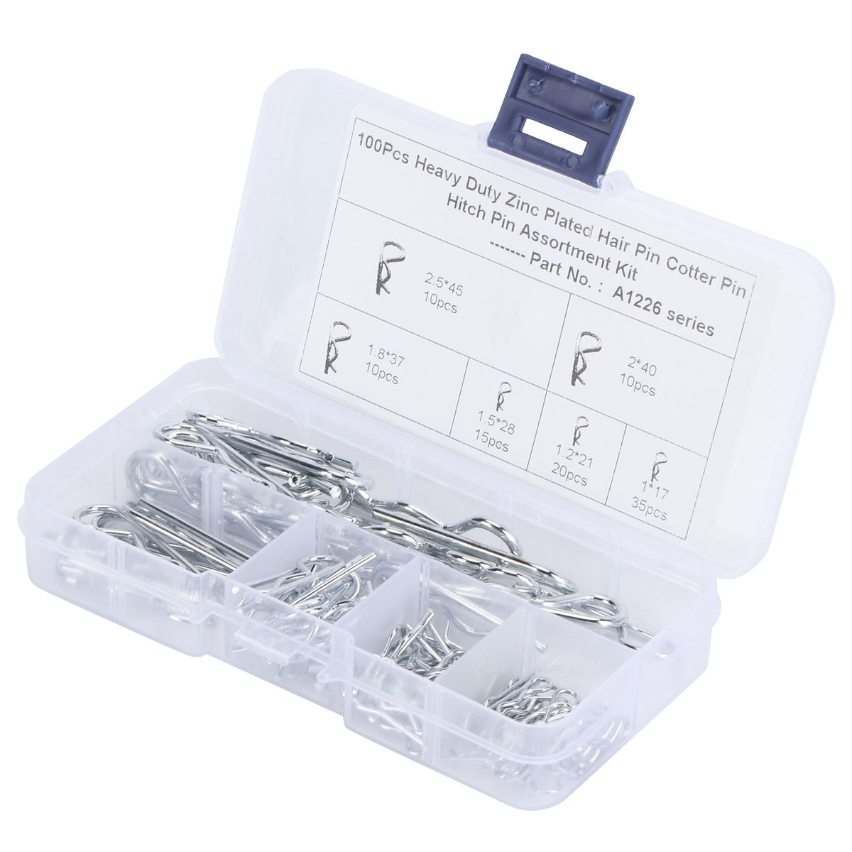 100Pcs R Cotter Pins Tractor Pin Clips with Plastic Box Assortment Kit Fastener Clip Set