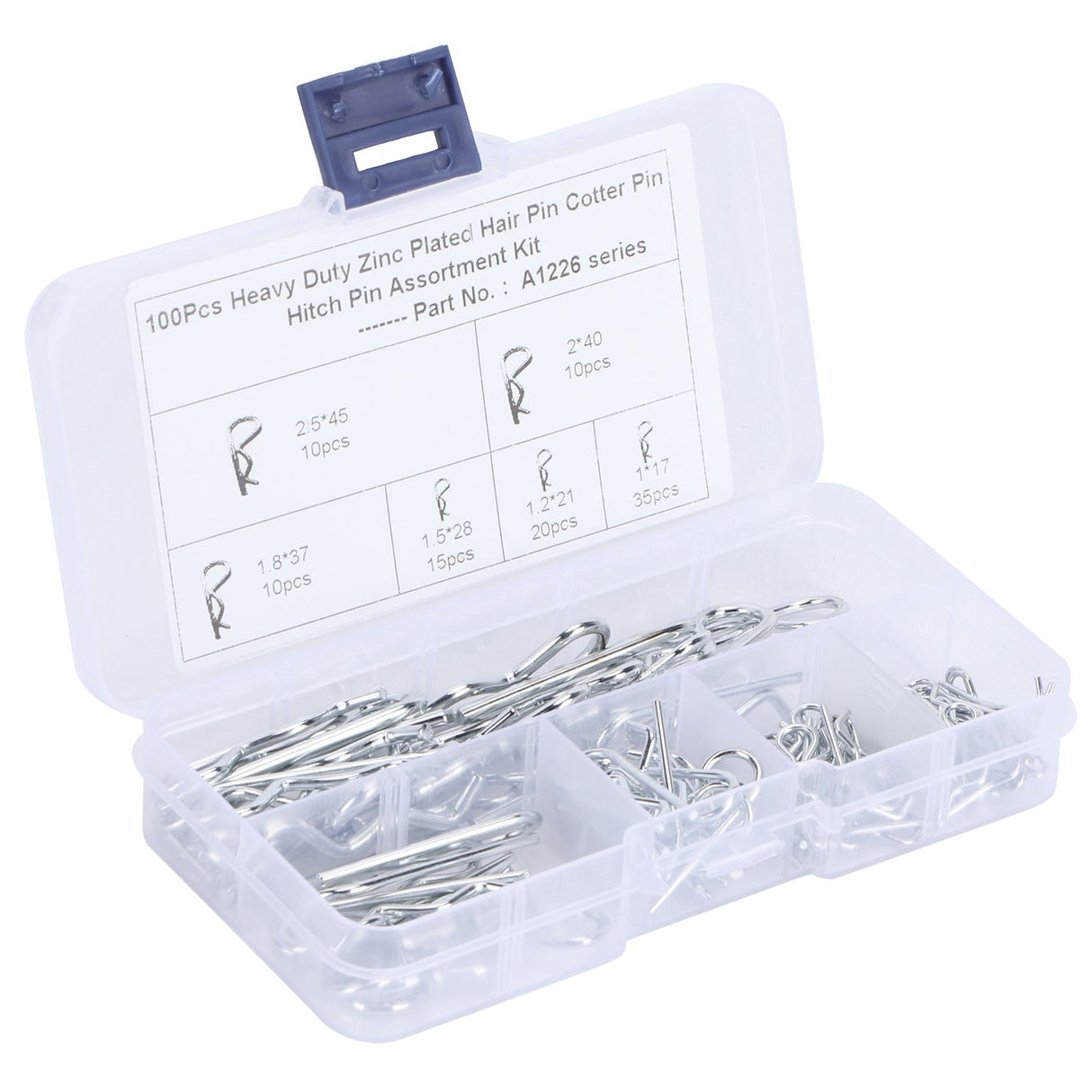 100Pcs R Cotter Pins Tractor Pin Clips with Plastic Box Assortment Kit Fastener Clip Set