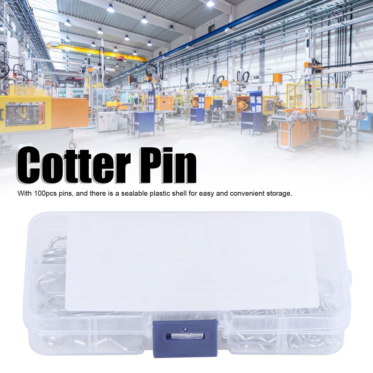 100Pcs R Cotter Pins Tractor Pin Clips with Plastic Box Assortment Kit Fastener Clip Set