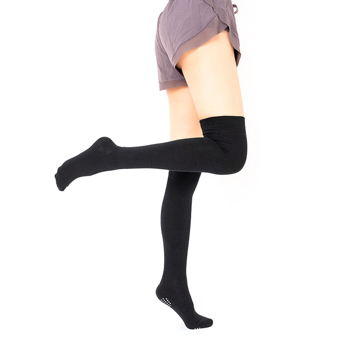 Women Yoga Socks Non Slip Warm Thigh High Stockings for Fitness Latin Dance Sports Black