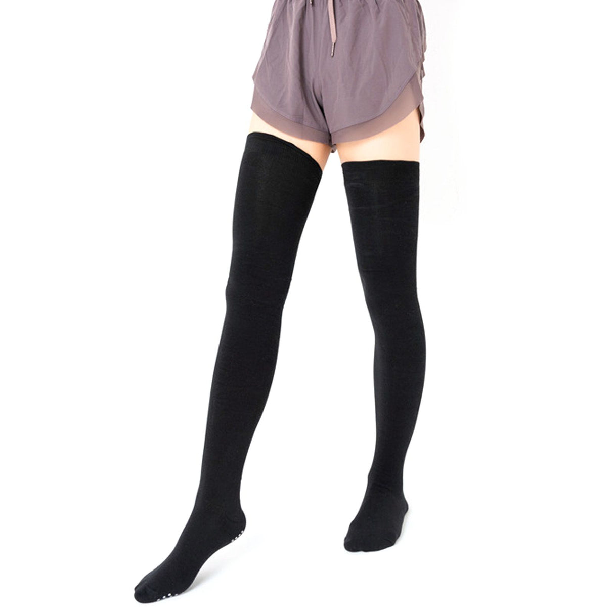 Women Yoga Socks Non Slip Warm Thigh High Stockings for Fitness Latin Dance Sports Black