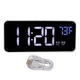LED Digital Alarm Clock Thermometer with Snooze USB Charging Bedroom Office DecorationSilver
