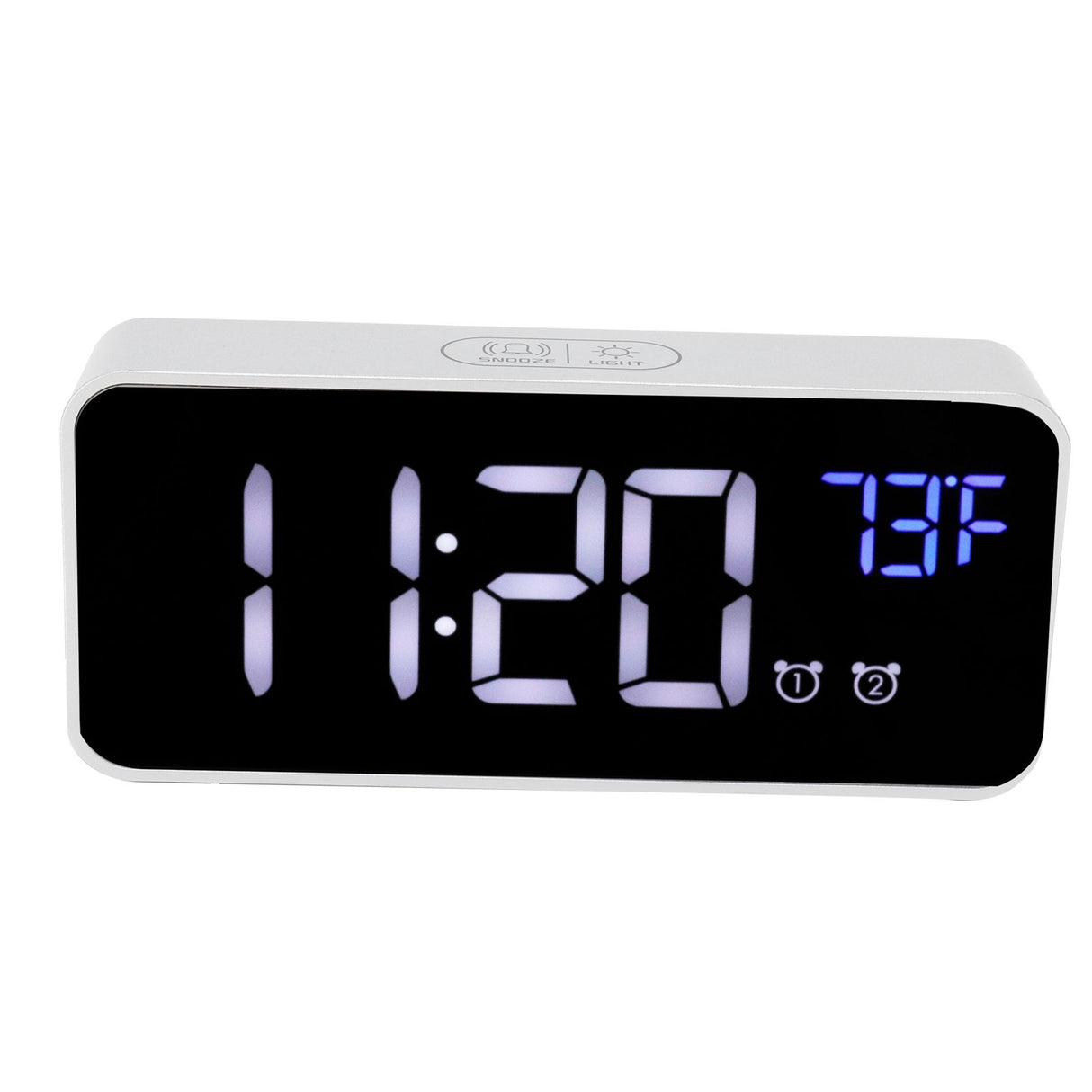 LED Digital Alarm Clock Thermometer with Snooze USB Charging Bedroom Office DecorationSilver