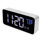 LED Digital Alarm Clock Thermometer with Snooze USB Charging Bedroom Office DecorationSilver