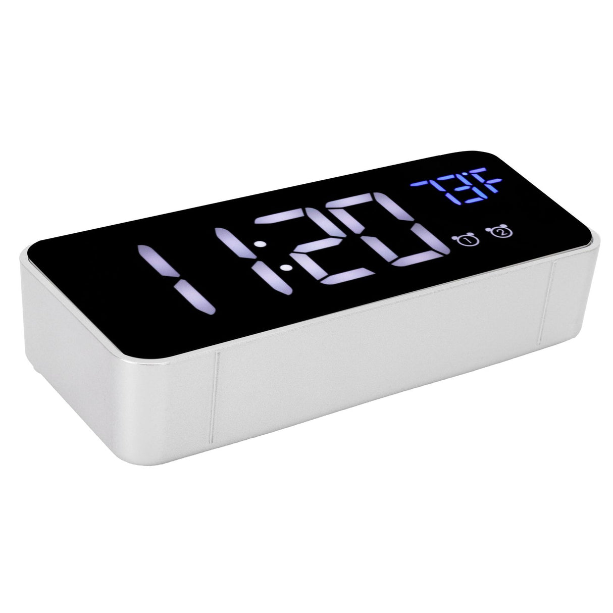 LED Digital Alarm Clock Thermometer with Snooze USB Charging Bedroom Office DecorationSilver