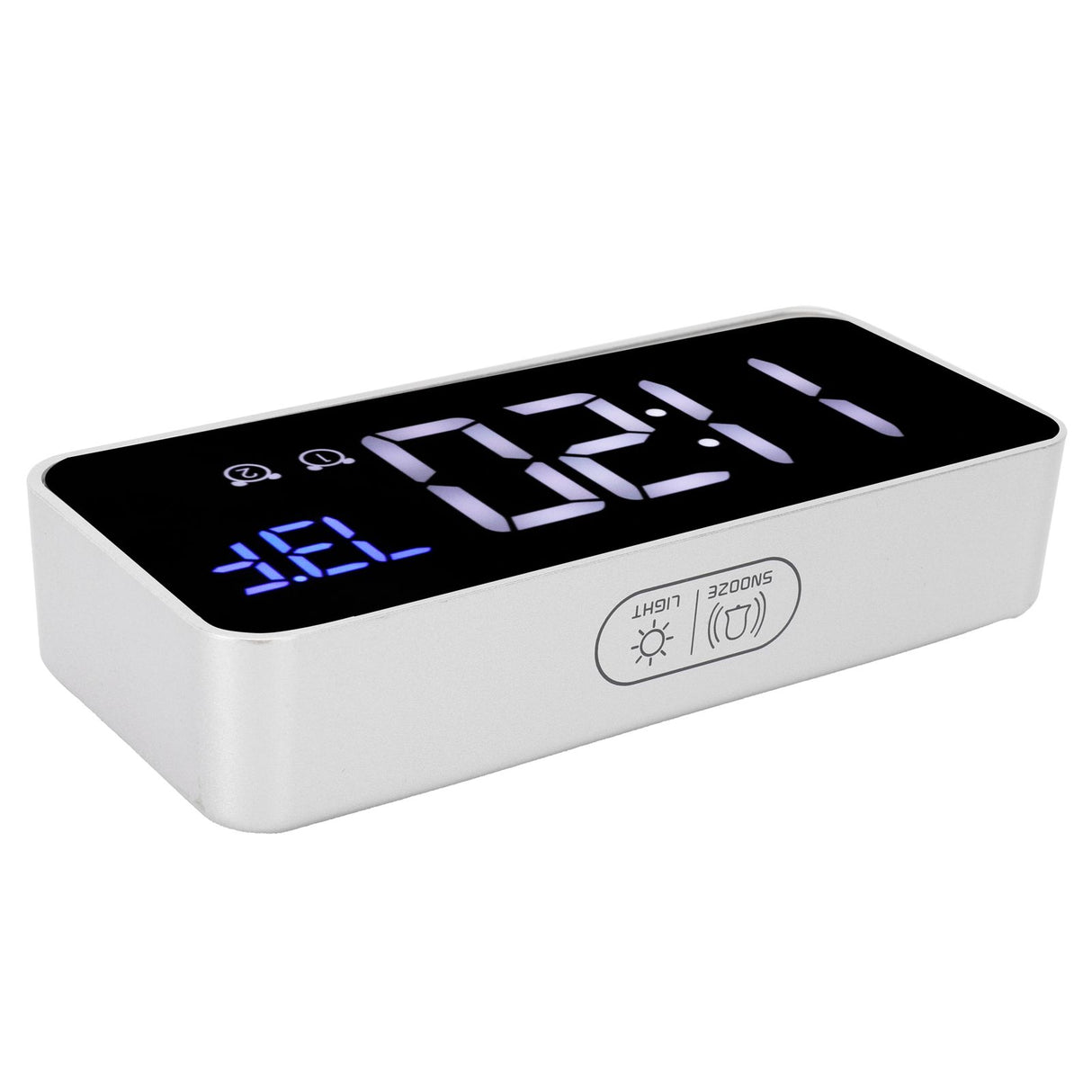 LED Digital Alarm Clock Thermometer with Snooze USB Charging Bedroom Office DecorationSilver