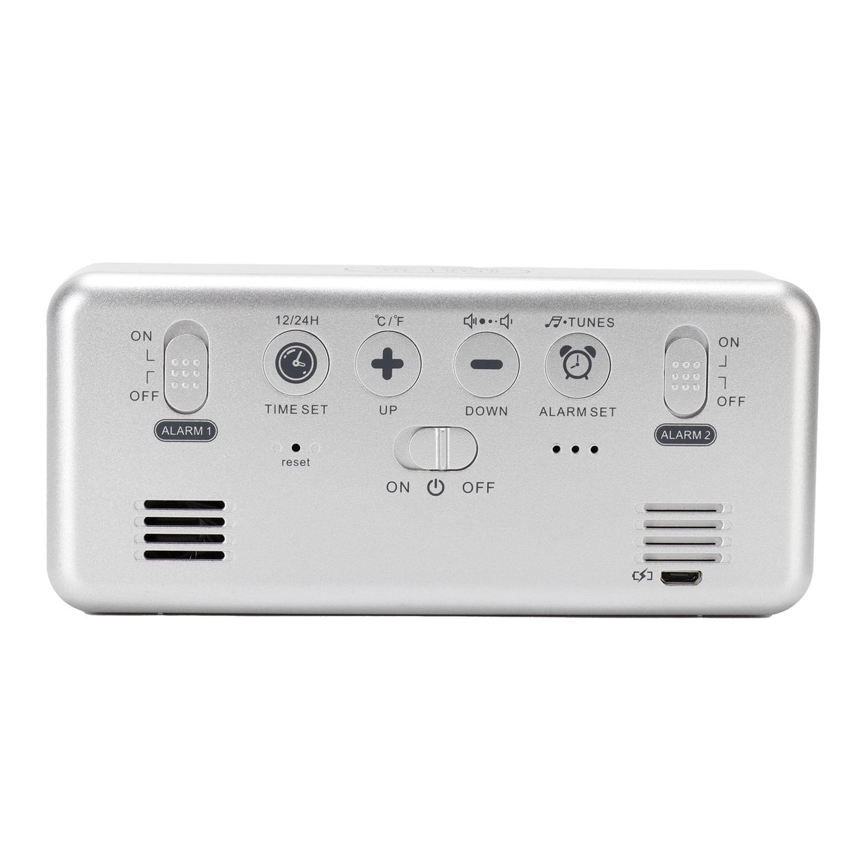 LED Digital Alarm Clock Thermometer with Snooze USB Charging Bedroom Office DecorationSilver