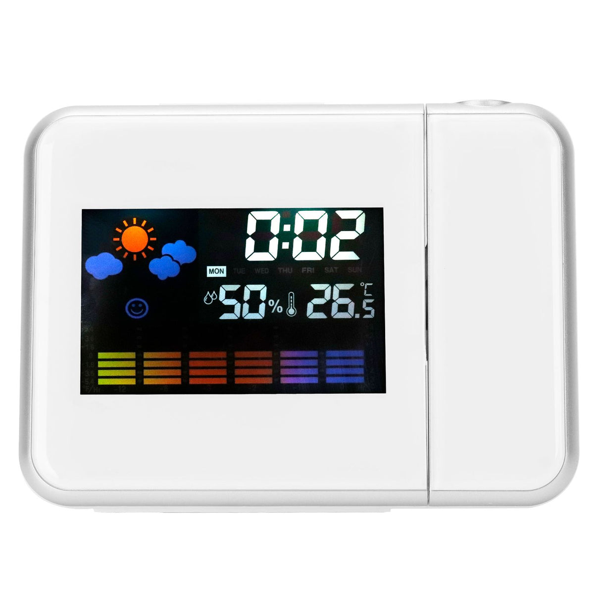 Indoor Projection LED Clock Thermometer Hygrometer Weather Forecast Snooze Perpetual CalendarWhite