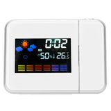 Indoor Projection LED Clock Thermometer Hygrometer Weather Forecast Snooze Perpetual CalendarWhite