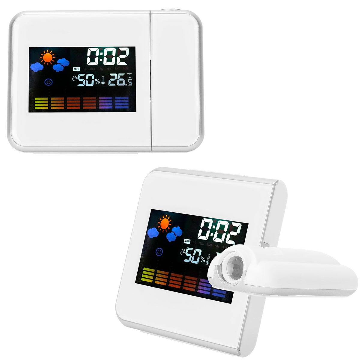 Indoor Projection LED Clock Thermometer Hygrometer Weather Forecast Snooze Perpetual CalendarWhite