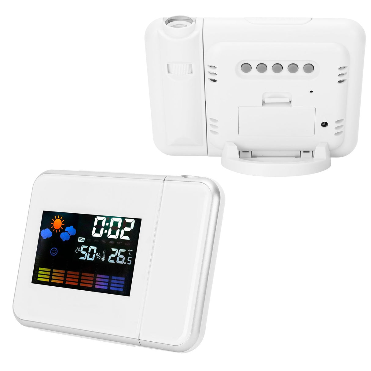 Indoor Projection LED Clock Thermometer Hygrometer Weather Forecast Snooze Perpetual CalendarWhite