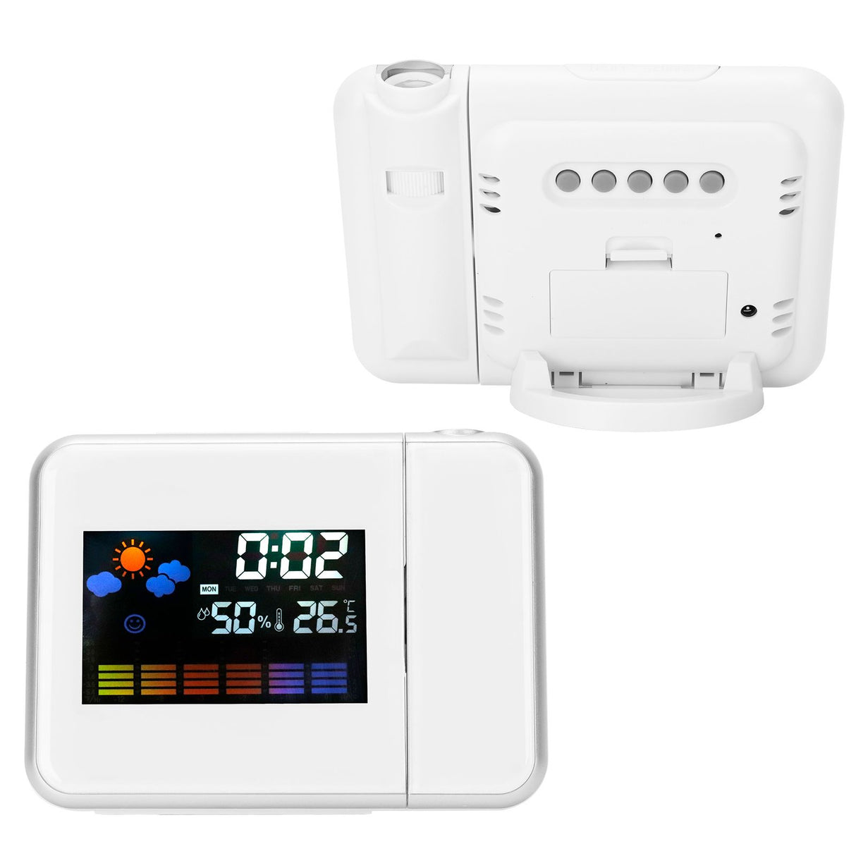 Indoor Projection LED Clock Thermometer Hygrometer Weather Forecast Snooze Perpetual CalendarWhite